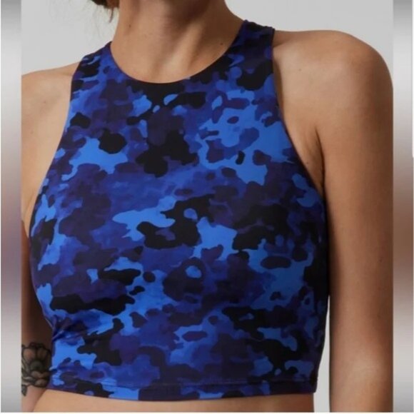 Athleta Blue Camo Conscious Crop Bikini Top Small Cups A-C - Picture 12 of 12